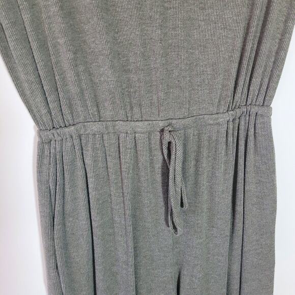 Lulus Size S Melinda Olive Green Short Sleeve Jumpsuit Ribbed Elastic Waist Tie - Picture 4 of 13